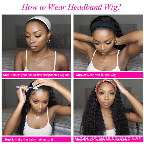 razilian Raw Human Virgin Remy Hair Headband Wig Vendor Wholesale Machine Made None Lace Glueless Wig Customized Styles